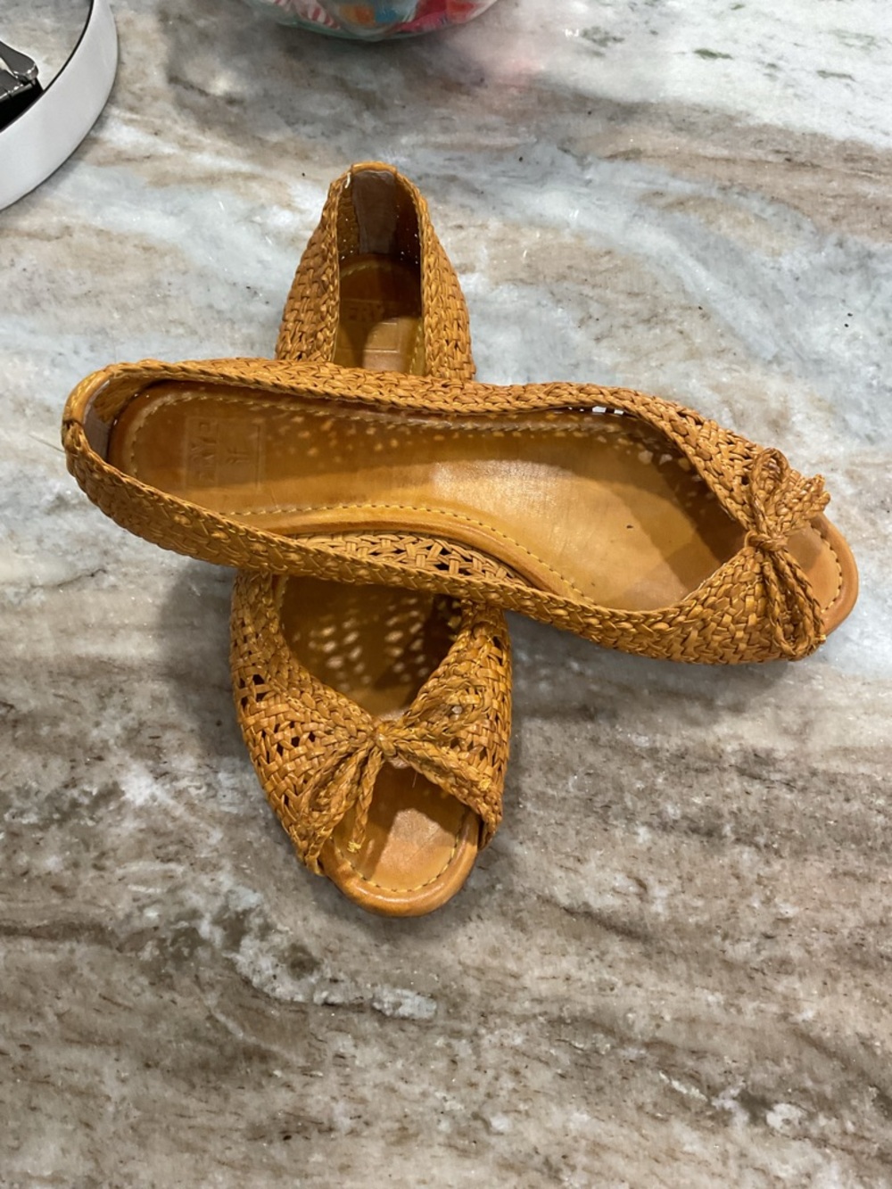 Woven Peep-Toe Ballet Flat - Mustard